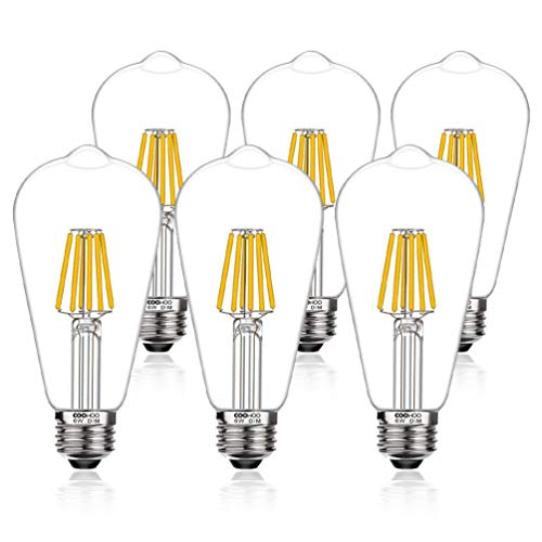 LED Edison Light Bulbs, 60W Equivalent Dimmable E26 LED Light Bulbs, UL-Listed Vintage Filament Light Bulbs for Pendant Lights, 2700K Warm White 6W Pack of 6