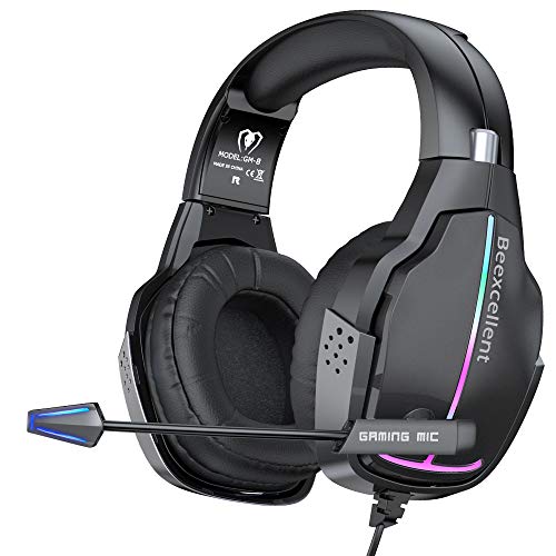 VersionTECH. Gaming Headset for PS5 PS4 Xbox One Controller, Game Headphones with Comfort Self-Adaptive Earmuffs/ 50mm Speaker/RGB Breathing Lights/NC Microphone for Playstation, Xbox, PC, Mac