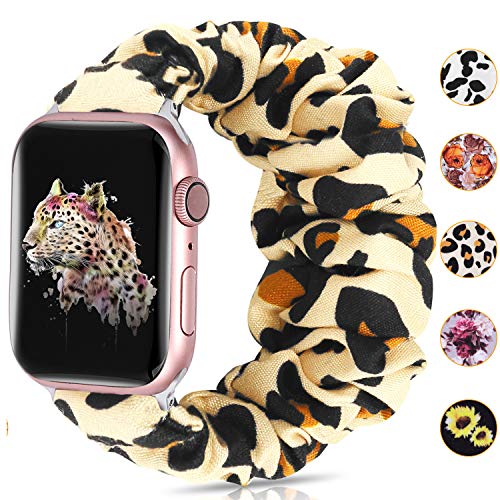 Book Cover Moretek Scrunchie Watch Bands Compatible with Apple Watch Band 38mm 40mm,Soft Pattern Printed Fabric Sport Replacement Wristbands Women for iWatch Series 6 5 4 3 2 1 SE