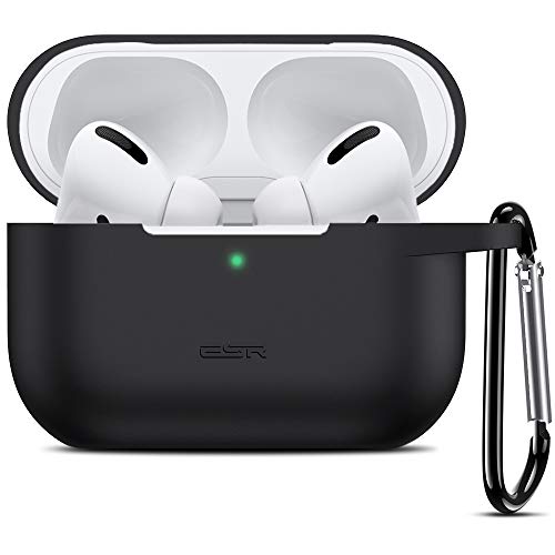 Book Cover ESR Compatible with AirPods Pro Case, Silicone Case with Carabiner for 2019 AirPods Pro Charging Case [Front LED Visible] [Shock-Absorbing] Soft Slim Case â€“ Black