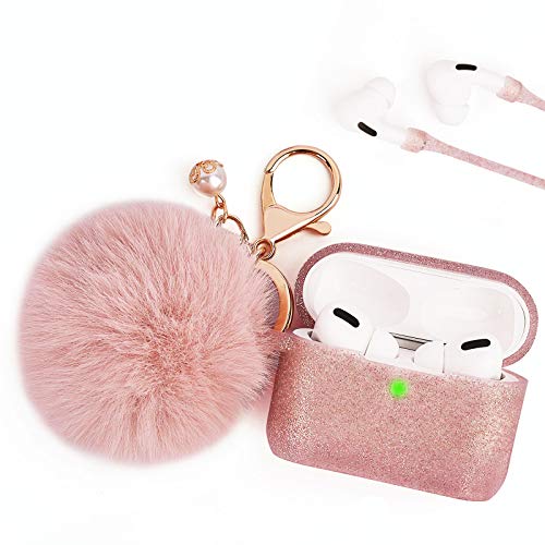 Book Cover Case for Airpods Pro, Bling Airpod Pro Protective Cover Case for Apple AirPods Pro Charging Case, FILOTO Cute Air Pods 3 Accessories Silicone Case Keychain/Pompom/Skin/Strap, Rose Gold