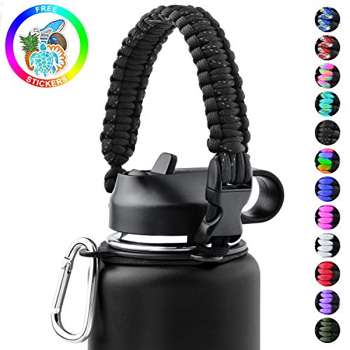 Book Cover Sunnywoo Paracord Handle for Hydro Flask and Other Wide Mouth Bottles,Water Bottle Handle Strap with Safety Ring Holder and Carabiner for Hydro Flask Wide Mouth Water Bottles 12oz to 64 oz