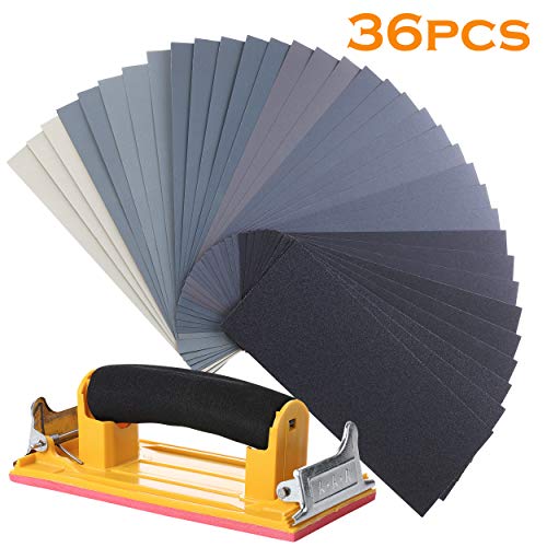 Bates- Sand Paper with 1 Handle, 36 Pack, Sandpaper, Sandpaper Assortment, Sand Paper Variety, Sanding Block, Sandpaper Block, Sandpaper for Wood, Automotive Sandpaper, Sand Block, Fine Grit Sandpaper