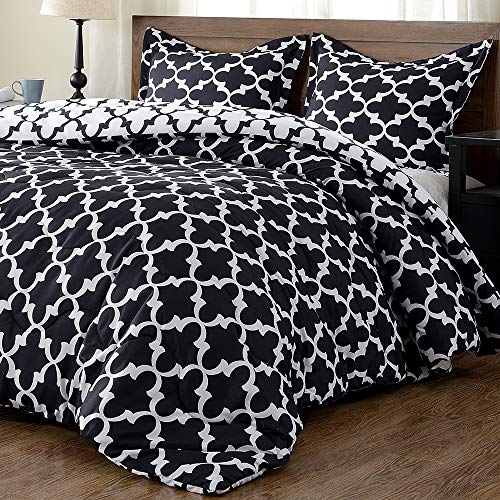 Book Cover downluxe Lightweight Printed Comforter Set (King, Black) with 2 Pillow Sham - 3-Piece Set - Down Alternative Reversible Comforter
