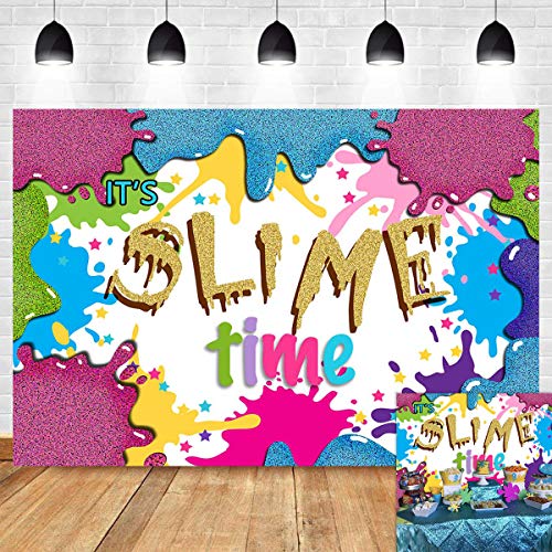 Summer Colorful Graffiti Photography Backdrop It's Slime Time Splatter Photo Background Baby Girls Boys Birthday Party Supplies Baby Shower Decorations Photo Booths 5x3ft Vinyl Candy Table