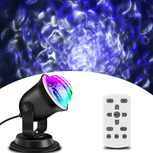 Book Cover Light Projector, Liwarace Water Effect Night Light Waterproof Body RGBW LED Remote Timer Control for Kids Baby Room Outdoor Indoor Wedding Birthday Party Decoration for Night Light Projector