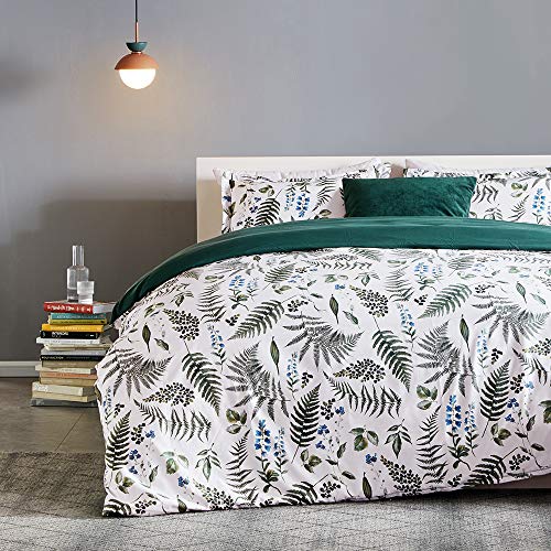 SLEEP ZONE Bedding Duvet Cover Sets Printed Pattern Tropical Plants 120gsm Ultra Soft Zipper Closure Corner Ties, Green, Full/Queen