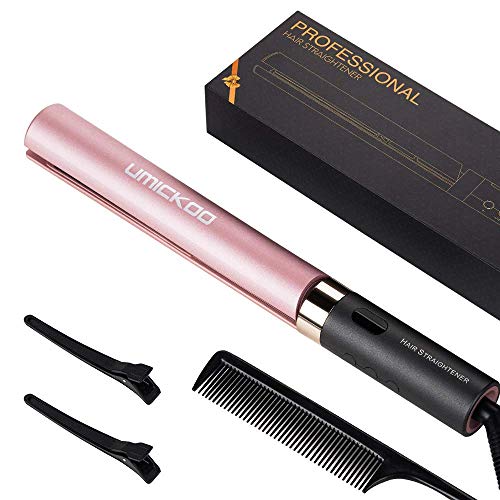 Book Cover Hair Straightener UMICKOO, 2 in 1 Straightener and Curling iron, Titanium Flat Iron for Hair with Adjustable Temperature (250-450℉), Rose Gold