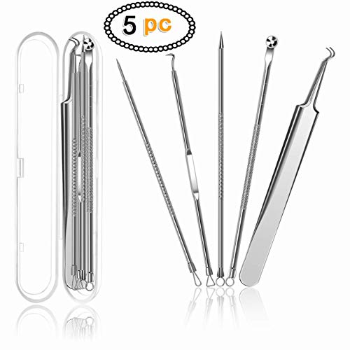 Book Cover Blackhead Remover 5pcs Kit with Portable Box,Zit Removing for Nose Face Tools,Professional Curved Tweezers Kits