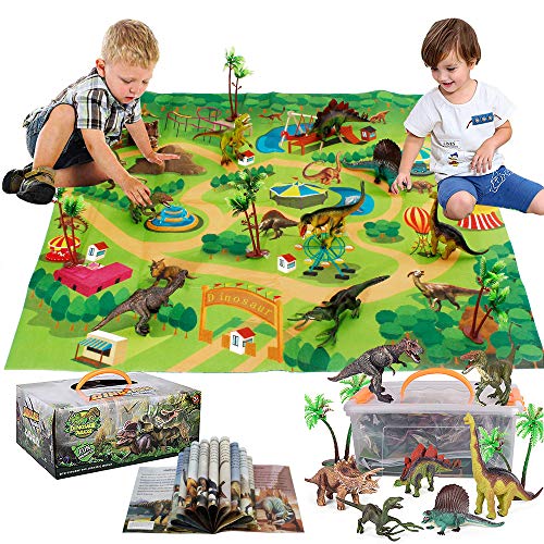 Book Cover sunwuking Dinosaur Toy Figure with Activity Play Mat & Trees, Educational Realistic Dinosaur Playset to Create a Realistic Dino World