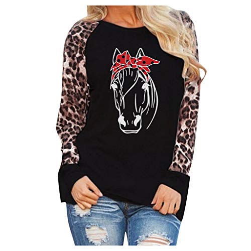 Book Cover KANGMOON Womens Solid Leopard Print Blouse Long Sleeve Patchwork Sweatshirt Fashion Ladies T-Shirt Oversize Tops Tunics - Multicoloured - 4X-Large Black
