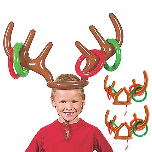 Christmas Inflatable Reindeer Antler Ring Toss Christmas Party Games for Kids Adults 2Pack
