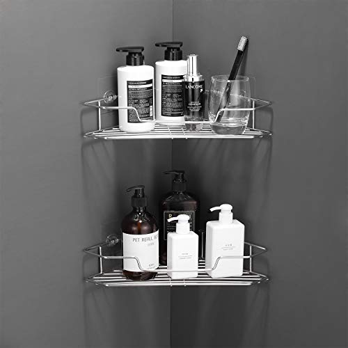 Book Cover Soft Digits 2-Pack Corner Shower Caddy, Extra Mop Clip 2Pcs, 304 Stainless Steel Wide Space Shower Shelf with Adhesive, Hanging Storage Organizer Strong and Sturdy for Bathroom Kitchen