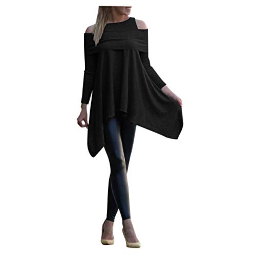 Book Cover KANGMOON Womens Turtleneck Long Batwing Sleeve Asymmetric Hem Casual Cold Shoulder Pullover Sweater Knit Tops S-5XL Black