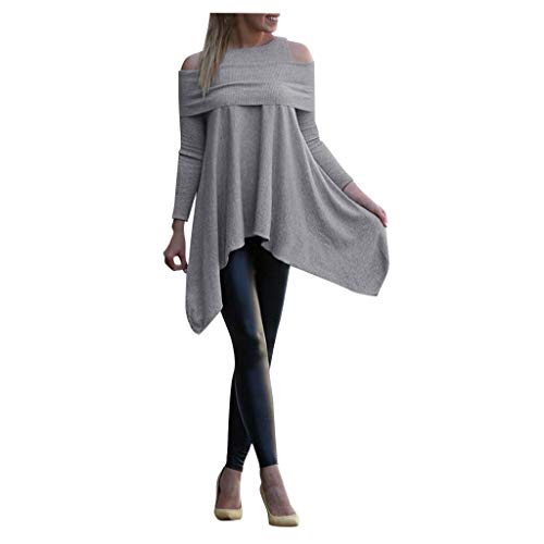 Book Cover KANGMOON Womens Turtleneck Long Batwing Sleeve Asymmetric Hem Casual Cold Shoulder Pullover Sweater Knit Tops S-5XL Gray