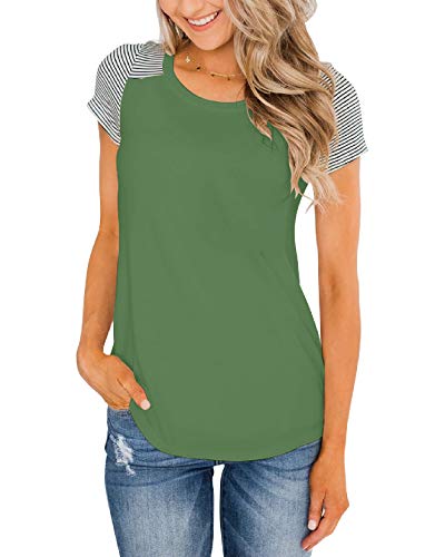Bingerlily Women's Summer Short Sleeve T Shirts Casual Crew Neck Stripe Tee Loose Fitting Tops