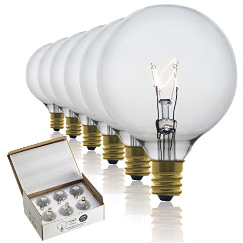 Book Cover SouLight 25 Watt Wax Warmer Bulbs for Full Size Scentsy Warmer & Scentsy Burner - Replacement Light Bulbs. Incandescent E12 Socket w/Candelabra, Clear G16.5 (G50) - Pack of 6