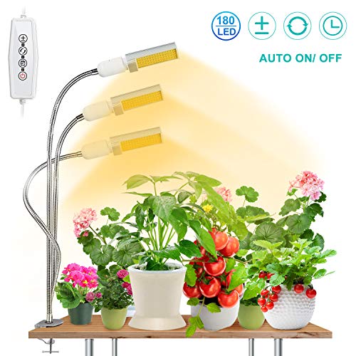[Upgraded] 90W LED Grow Light for Indoor Plant,SEZAC 180 LED Timing Full Spectrum Plant Lights Auto On/Off with 3/6/12H Timer 5 Dimmable Levels Brightness & 3 Switch Modes (90W 3 Heads Lights)