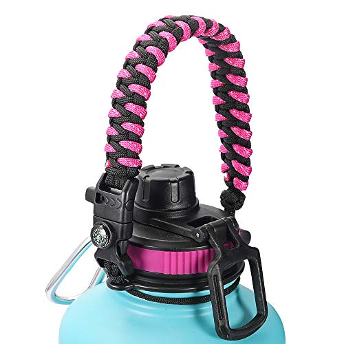 FeiXia Paracord Handle - Paracord Carrier Survival Strap Cord with Safety Ring and Carabiner for Hydro Flask Wide Mouth Water Bottles 12oz - 64 oz, Over 15 Colors