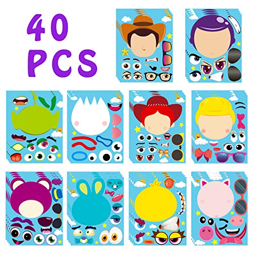 Book Cover MALLMALL6 40Pcs Toy 4 Make a Face Stickers DIY Party Favors Games Toy 4th Themed Birthday Party Supplies Decorations Sticker Decals Woody Buzz Lightyear Bo Peep Fork Jessie Dress Up Crafts for Kids