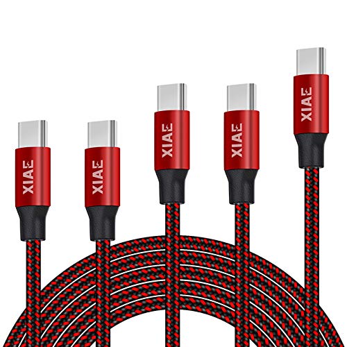 USB C Cable,XIAE 5Pack (3/3/6/6/10FT) USB-A to Type C Nylon Braided Fast Charging Cable Aluminum Housing Compatible with Samsung Galaxy S10 S9 Note 9 8 S8 Plus,LG V30 V20 G6,Huawei P30/P20-Black&Red