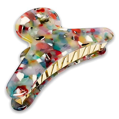 French Hair Claw Clip Fenna&Fei Cellulose Acetate Tortoise Shell Leopard Print Stainless Steel Hairclip (Rainbow)