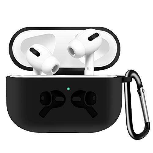 Book Cover Innens Compatible Airpods Pro Case 2019, Silicone Case Cover with Keychain for Airpods Pro 3 Gen 2019, Support Wireless & Wired Charging, Front LED Visible (Black-Soft Silicone)