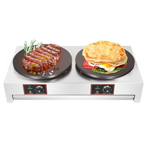 Crepe Maker Griddle, Pancake Maker Machine 16" Commercial Singel/Dual Head Electric Crepe Maker Baking Pancake Machine Non Stick for Family Kitchen，Commercial, Restaurant, Street Snack (No Plug)