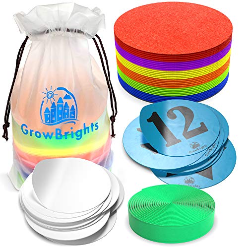 Carpet Spots for Classroom - 30 Pack of 5 inch Carpet Markers - Improves Student Learning & Includes Bonus Hook Tape, Sticker Seat Spots, Blank Spot Labels by GrowBrights