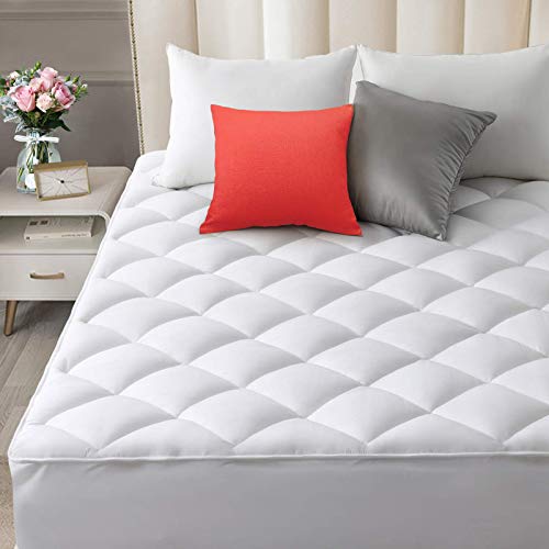 Book Cover SOPAT Reversible King Mattress Pad, Ultra Soft 400TC Cotton Mattress Topper Cover Pillow Top with Fluffy Down Alternative Fill (Cooling, Hypoallergenic, Breathable, 8-21