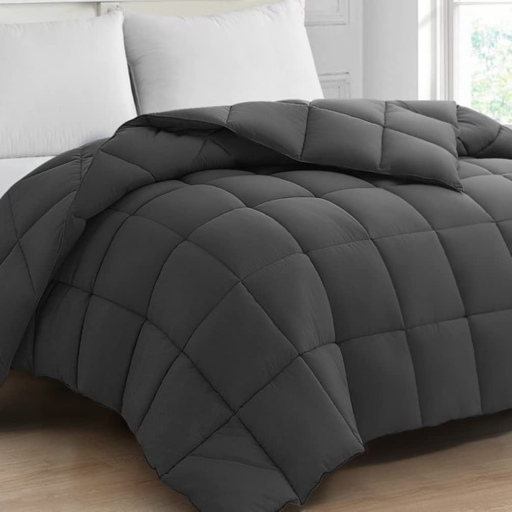 Book Cover EDILLY Luxury Down Alternative Quilted Queen Comforter-Stand Alone Comforter for Queen Size Bed,Year Round Duvet Insert with 4 Corner Tabs,88''x 88'',Dark Grey