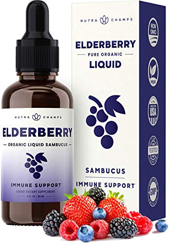 Book Cover Organic Elderberry Syrup Liquid Extract for Kids & Adults - Sugar-Free Vegan Sambucus Nigra Antioxidant Drops Supplement - Berry Flavor 2oz - Immune Support & Seasonal Protection