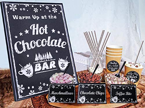 FaCraft Hot Chocolate Bar Kit Supplies -Sign Labels Tags,Table Cards,Spoons and Straws