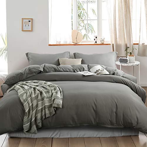 Book Cover INGALIK Bedding 3 Piece Duvet Cover Set Twin Size with Zipper Closure Ultra Soft Breathable 100% Washed Microfiber Hotel Luxury Solid Color Collection 3pc (1 Duvet Cover + 1 Pillow Shams) Grey