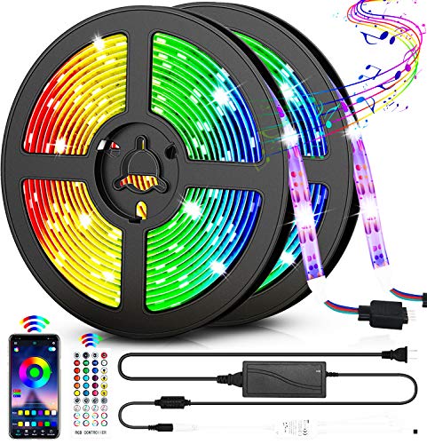Book Cover LED Strip Lights, 32.8ft RGB LED Light Strips 300 LEDs SMD5050 Color Changing Light Strips, Voice and Music Sync Smart LED Tape Lights for Home, TV, Bar and Party Decoration-Remote Control