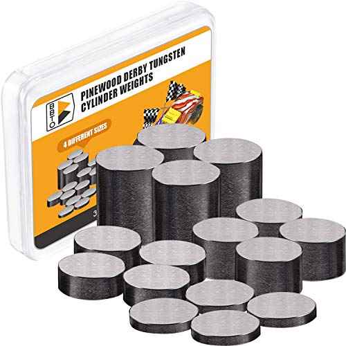 Book Cover Tungsten Weights 3.75 Ounce 3/8 Inch Incremental Cylinders Car Incremental Weights 16 Pieces Compatible with Pinewood Car Derby Weights, 4 Sizes