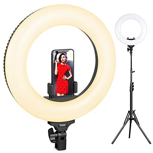 Book Cover Ring Light, ESDDI 14inch Dimmable Brightness Bicolor 3200K-5600K Led Ring Light with Stand and Phone Holder, Soft Tube, Carrying Bag for Camera, Smartphone, YouTube, Vlog, Makeup, Portrait Shooting
