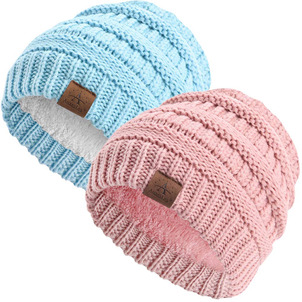 Book Cover Anazalea Soft Warm Knitted Baby Beanie Hats Caps Cute Cozy Winter Infant Toddler Baby Beanies for Boys Girls (Pink & Blue)