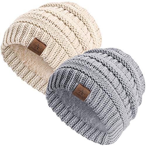 Book Cover Anazalea Soft Warm Knitted Baby Beanie Hats Caps Cute Cozy Winter Infant Toddler Baby Beanies for Boys Girls (Beige & Grey)