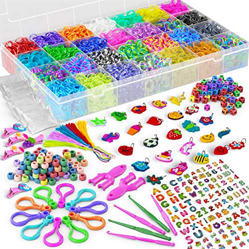 Book Cover Loom Bands â€“ HUGE Premium Rubber Band Bracelet Refill Kit - 11000 Vibrant Rainbow Color Bands, 600 S-Clips, 200 Beads, 30 Charms, 52 ABC Beads, 10 Backpack Hook, 5 Crochet, Tassel, Hair Clip â€“ 2Y Loom