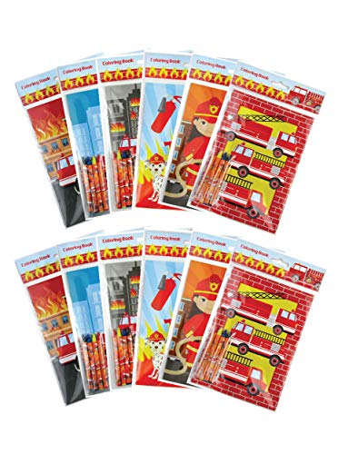 Book Cover Fire Truck Coloring Books with Crayons Party Favors, Set of 12