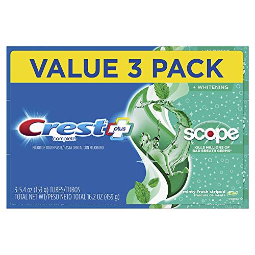 Book Cover Crest Complete Whitening + Scope Toothpaste, Minty Fresh, 5.4 Ounce Triple Pack