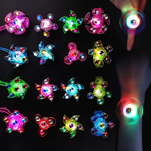Balhvit 18 Pcs Glow in The Dark Party Supplies, Nontoxic & Safe Led Party Favors For Kids Prize(8 Spinner Rings, 6 Bracelets & 4 Necklaces with Diamond), Light Up Toys For Birthday Halloween Christmas