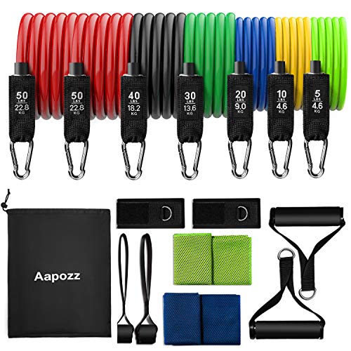Resistance Bands Set with Handle-17Pcs Including 7 Workout Bands Stackable up to 205lb,2 Door Anchors,2 Handles,2 Ankle Straps,2 Cooling Towels,Guide,Carry Bag for Resistance Training
