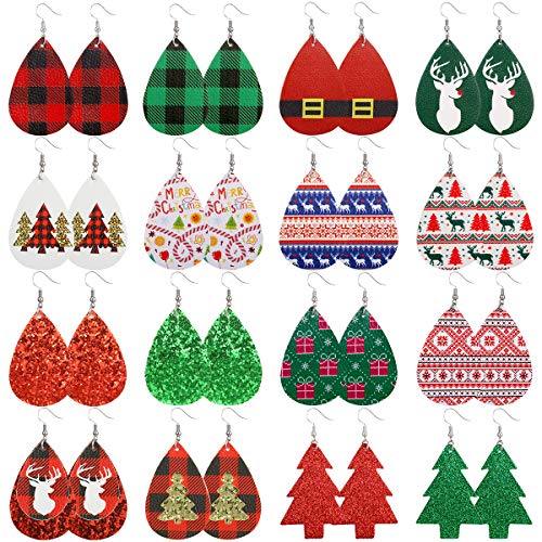 AIDSOTOU 9-24 Pairs Faux Leather Earrings Set for Women Teardrop Drop Dangle Earrings Jewelry Gift â€¦