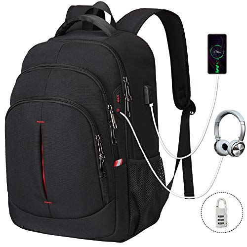 Gedone Laptop Backpack, Travel Business Backpack for Men & Women with USB Charging Port, Water Resistant Anti Theft School College Computer Back Pack Bag Fits Up to 15.6 Inch Notebook - Black