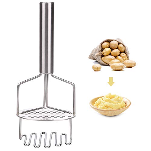 Potato Masher Stainless Steel,Two-layer Potatoe Masher Hand with Built-in Strong Spring and Non-slip Handle for Fruits,Vegetables and Baby Food