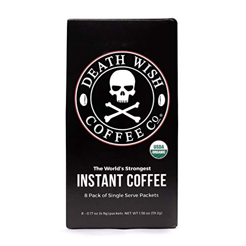 DEATH WISH COFFEE Instant Coffee Sticks [8 packs of single-serve packets | 4.9 g | 300mg of Caffeine] The World's Strongest Coffee, USDA Certified Organic