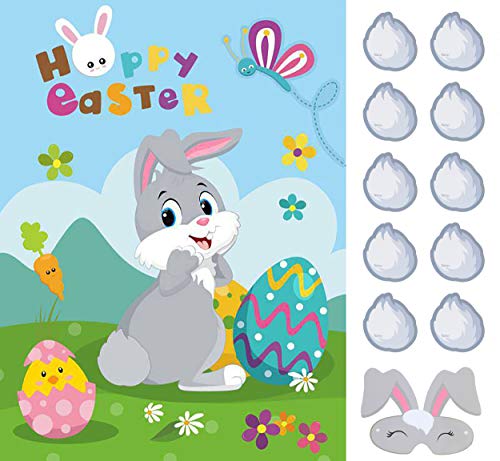 Book Cover CCINEE Pin the Tail on the Bunny Easter Game 36 Tails and Bunny Eye Mask Rabbit Party Game for Kids and Adults