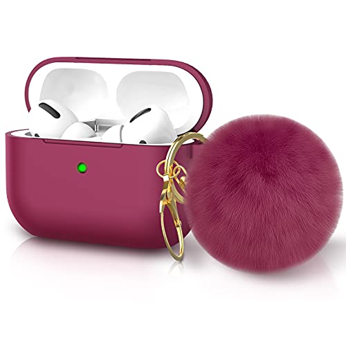 Book Cover BRG for Airpods Pro Case, Soft Silicone Case with Cute Pom Pom Keychain, Shockproof Slim Protective Cover for AirPods Pro Charging Case [Visible Front LED]